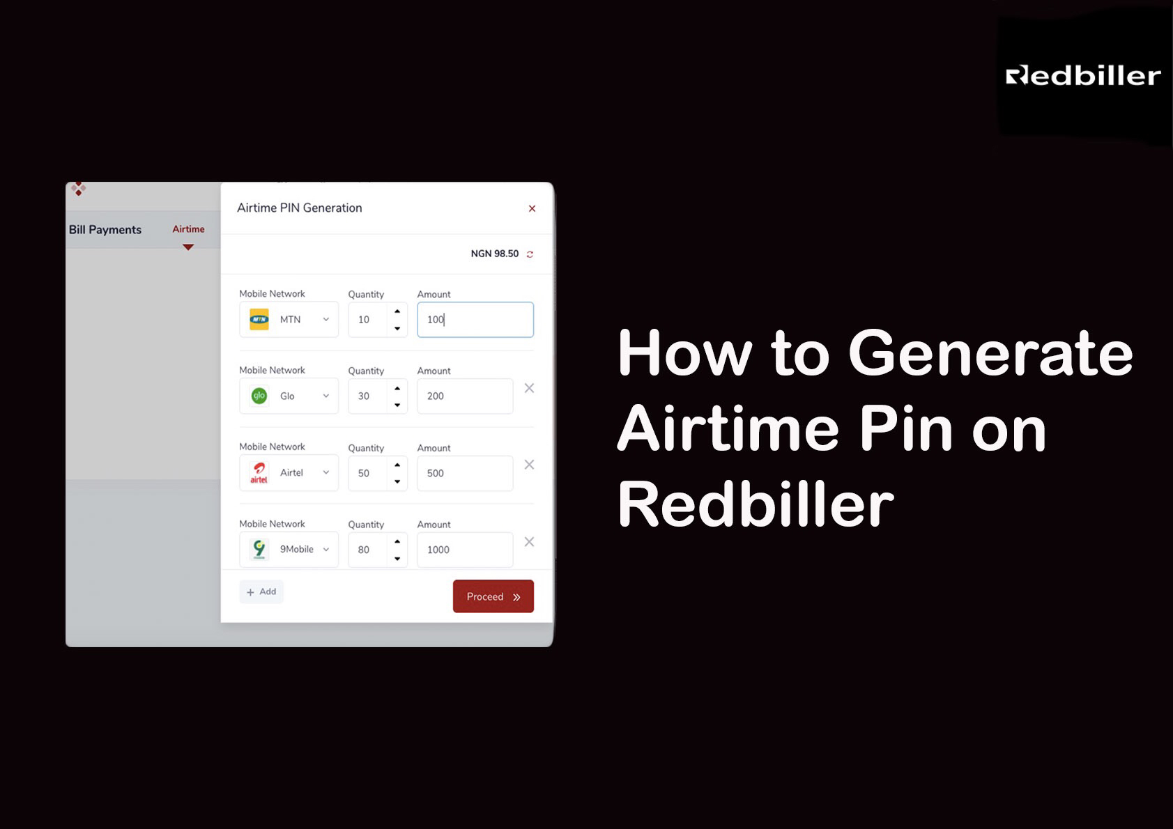 How to Generate Airtime PIN on Redbiller